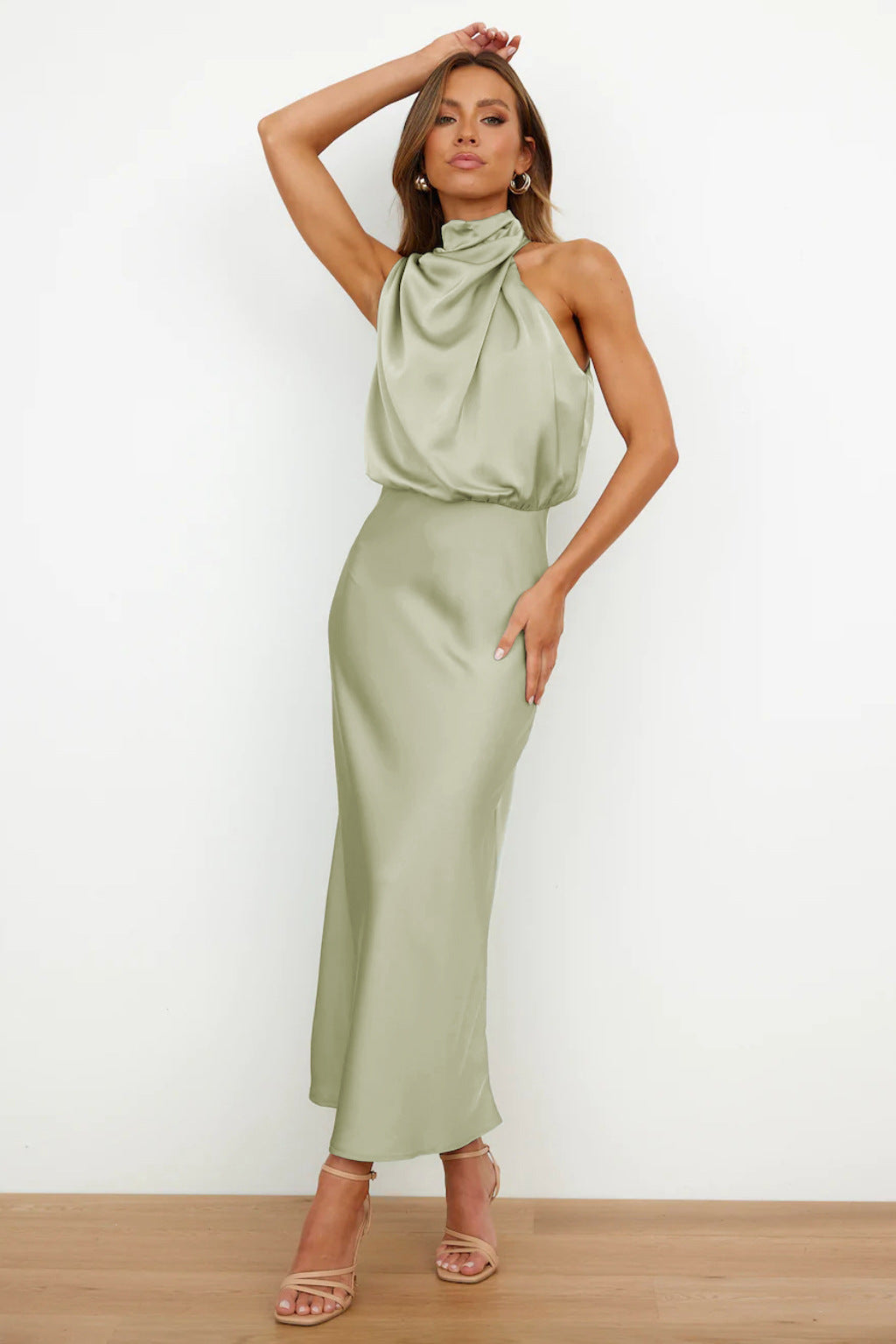 Eastwood and Bloom™ | Long Satin Dress with Halter NeckNoora™ | Long Satin Dress with Halter Neck