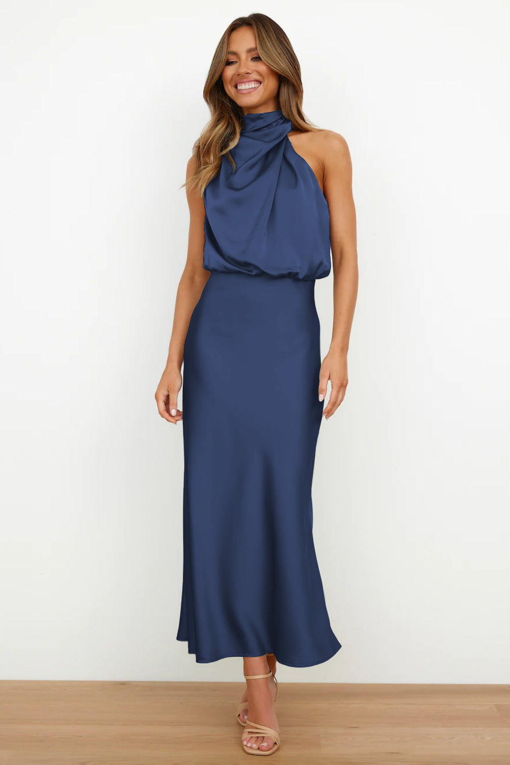 Eastwood and Bloom™ | Long Satin Dress with Halter NeckNoora™ | Long Satin Dress with Halter Neck