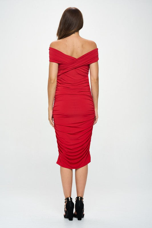 Eastwood and Bloom™ | Satin Dress with Off-Shoulder Design