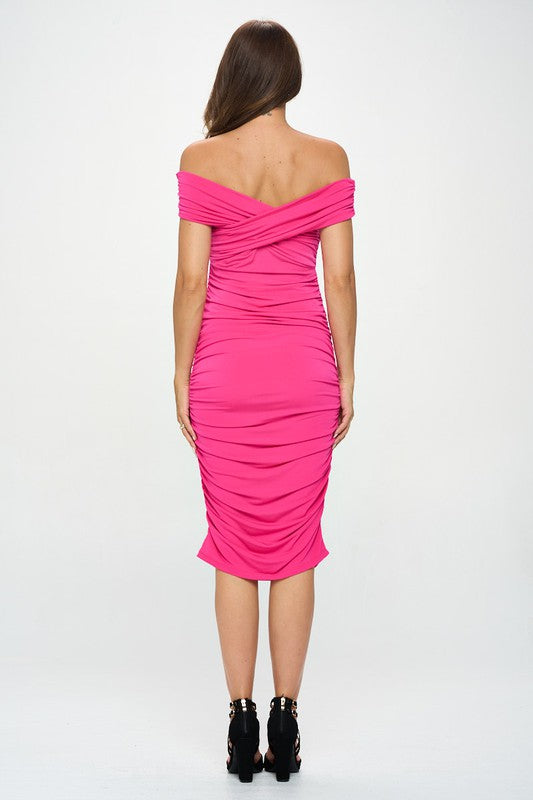 Eastwood and Bloom™ | Satin Dress with Off-Shoulder Design