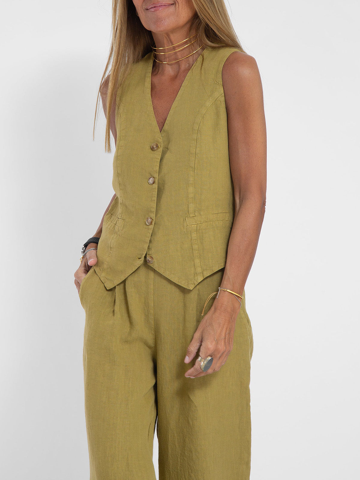 Eastwood and Bloom™ | Buttoned Vest and Wide Pants