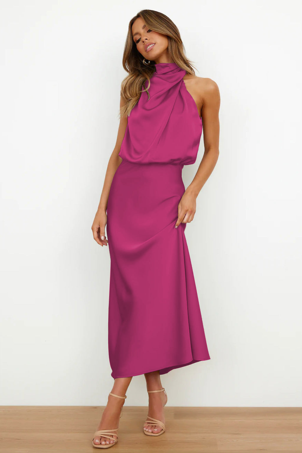 Eastwood and Bloom™ | Long Satin Dress with Halter NeckNoora™ | Long Satin Dress with Halter Neck