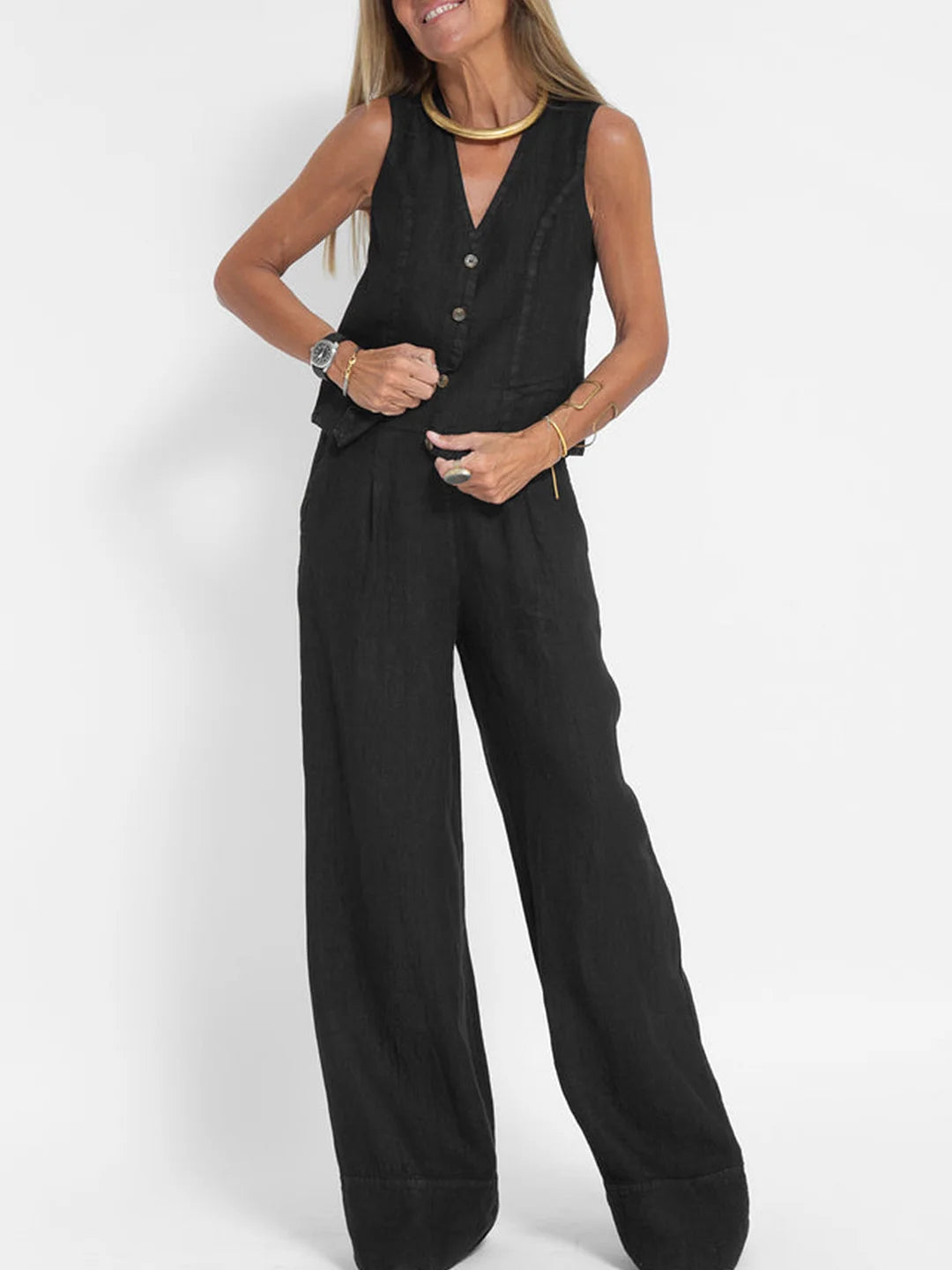 Eastwood and Bloom™ | Buttoned Vest and Wide Pants