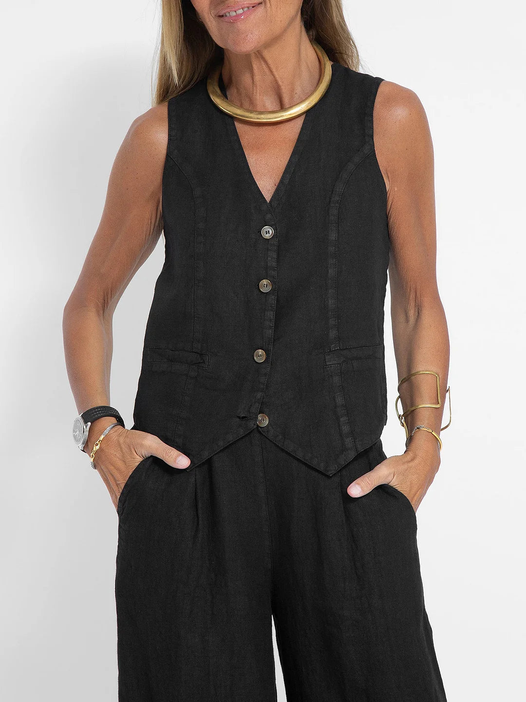 Eastwood and Bloom™ | Buttoned Vest and Wide Pants