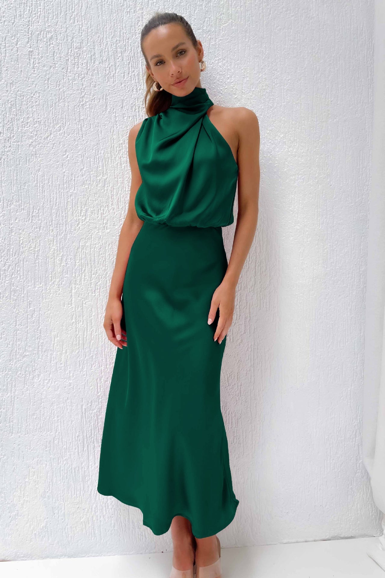 Eastwood and Bloom™ | Long Satin Dress with Halter NeckNoora™ | Long Satin Dress with Halter Neck