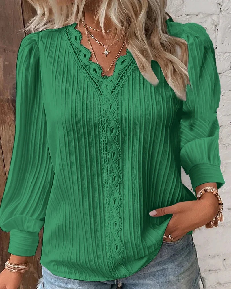 Eastwood and Bloom™ | Selvie – Blouse with Lace Trim and Pleats
