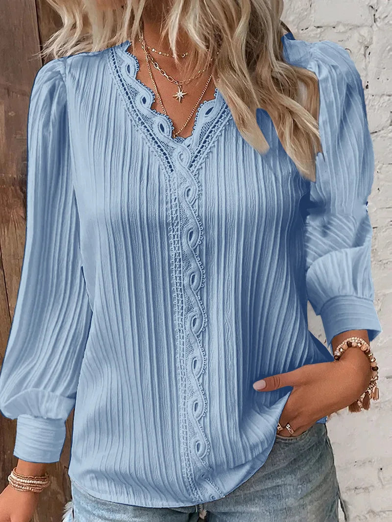 Eastwood and Bloom™ | Selvie – Blouse with Lace Trim and Pleats