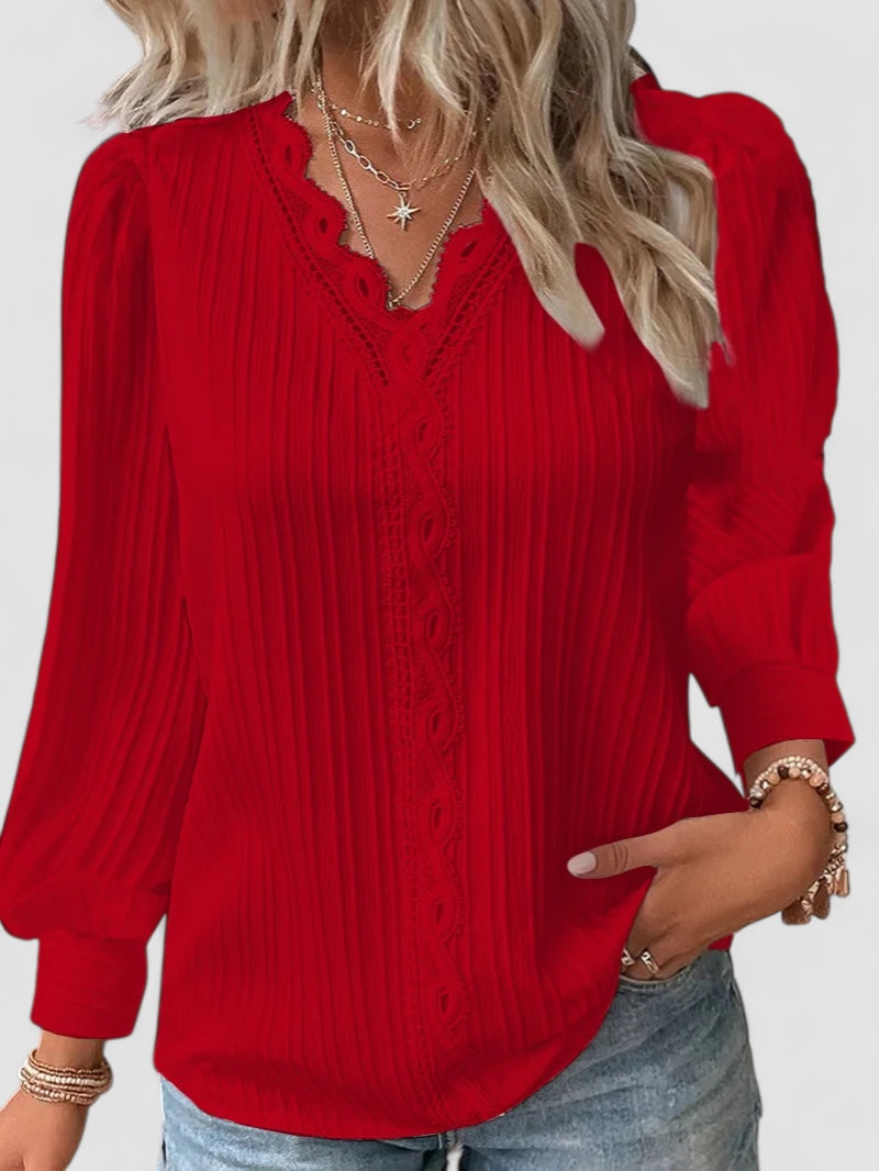 Eastwood and Bloom™ | Selvie – Blouse with Lace Trim and Pleats