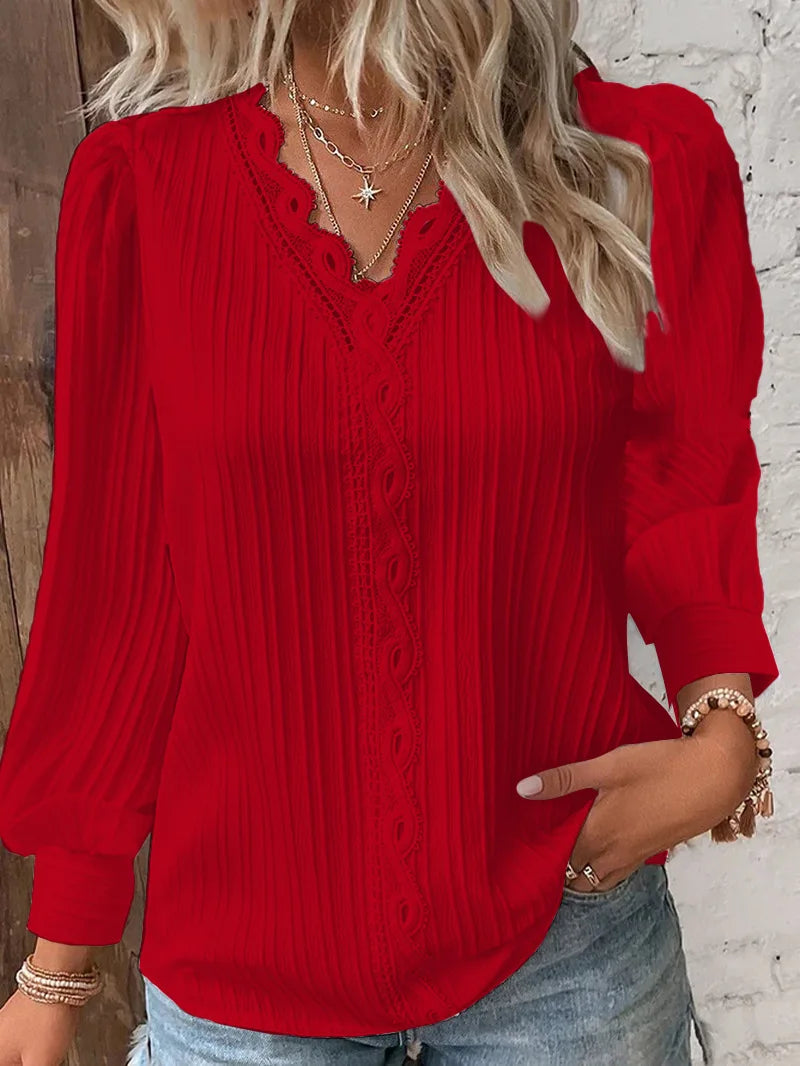 Eastwood and Bloom™ | Selvie – Blouse with Lace Trim and Pleats
