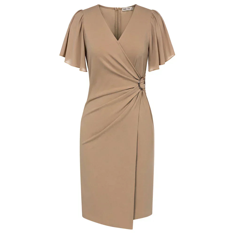 Eastwood and Bloom™ | Elegant Beige Wrap Dress