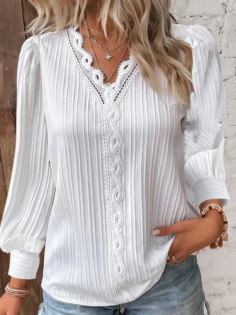 Eastwood and Bloom™ | Selvie – Blouse with Lace Trim and Pleats