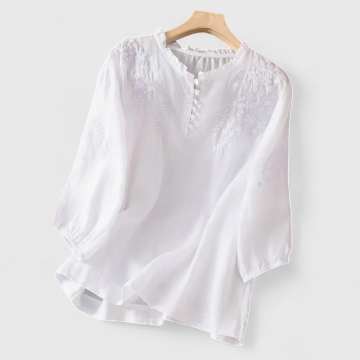 Eastwood and Bloom™ | Sorelia – Blouse in cotton voile with embroidered shoulders