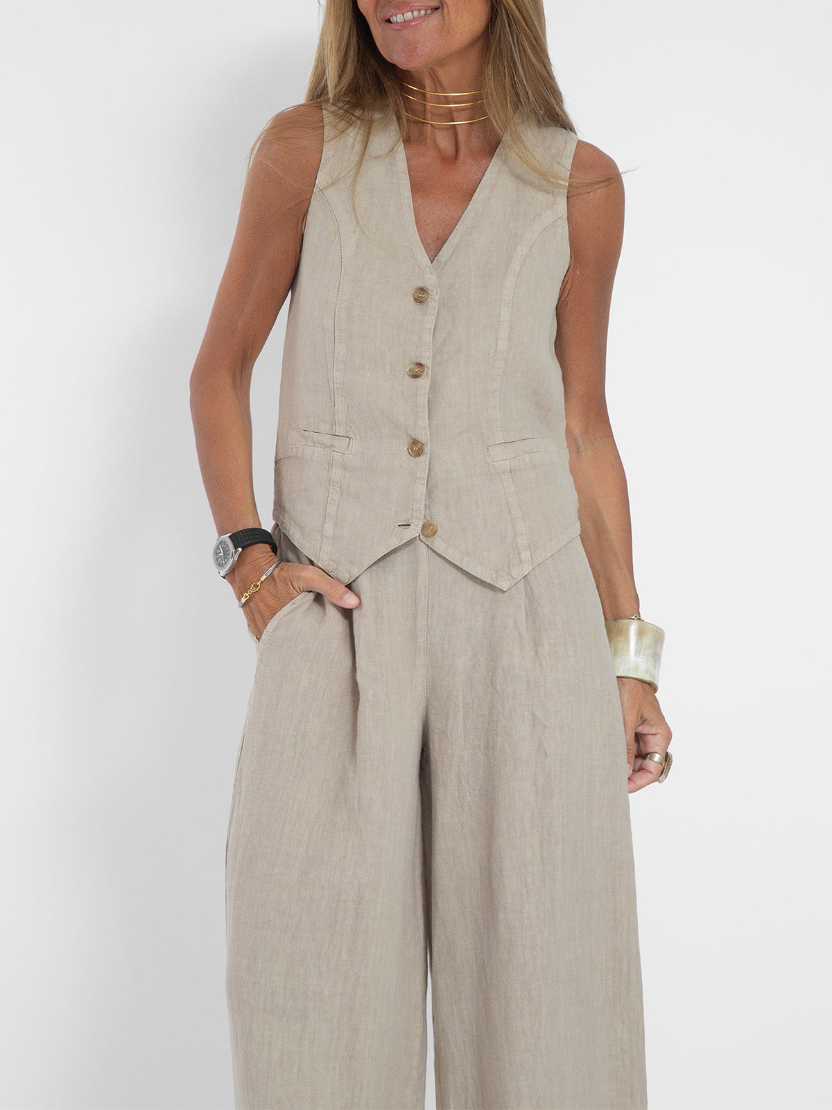 Eastwood and Bloom™ | Buttoned Vest and Wide Pants