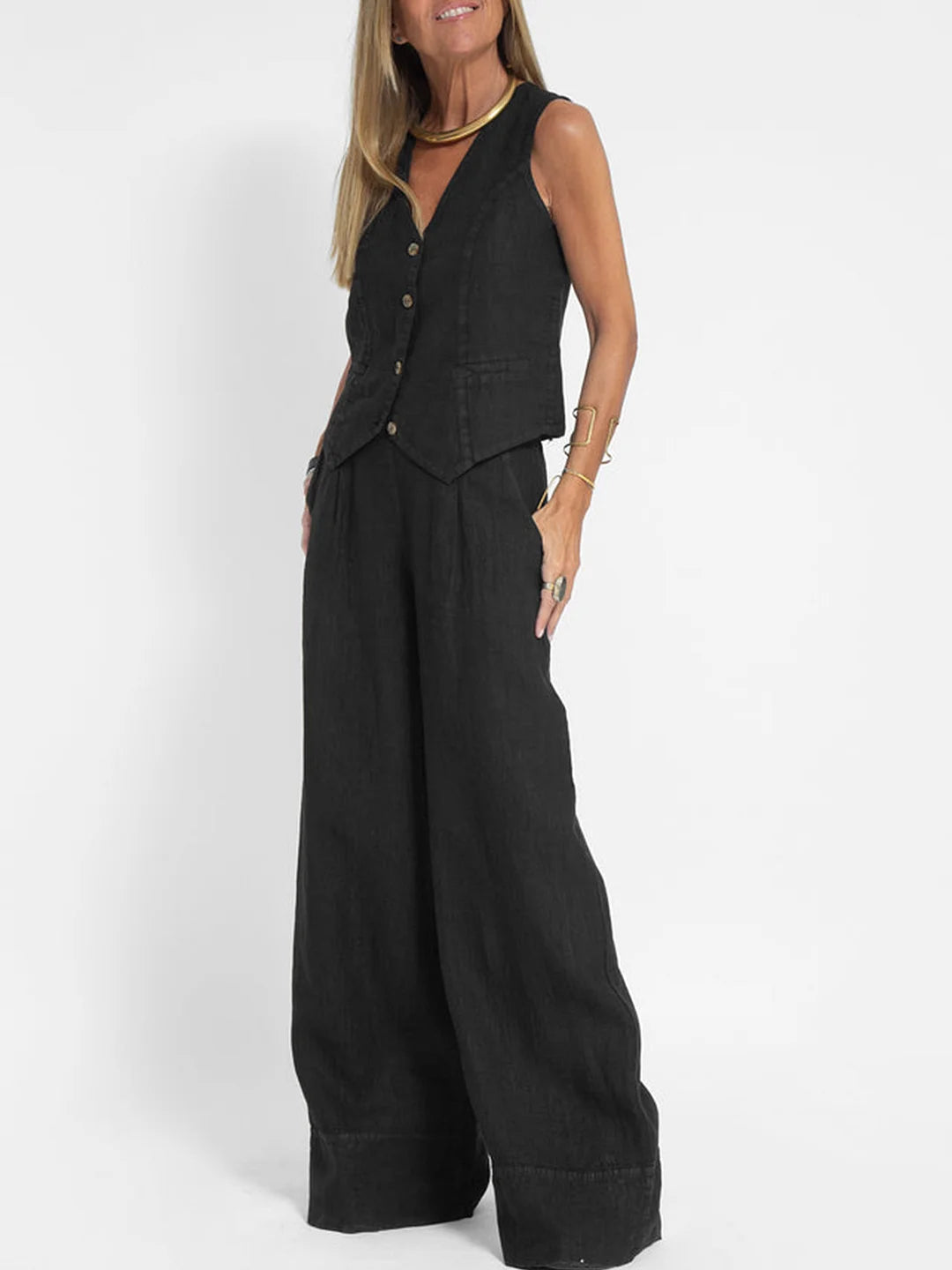 Eastwood and Bloom™ | Buttoned Vest and Wide Pants