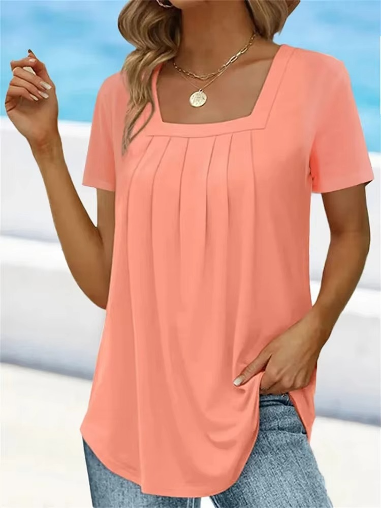 Eastwood and Bloom™ | Elvira – Pleated Viscose Top with Square Neckline