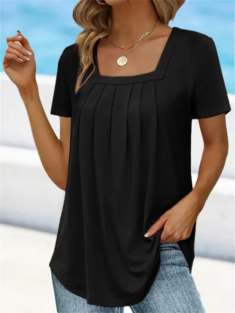 Eastwood and Bloom™ | Elvira – Pleated Viscose Top with Square Neckline