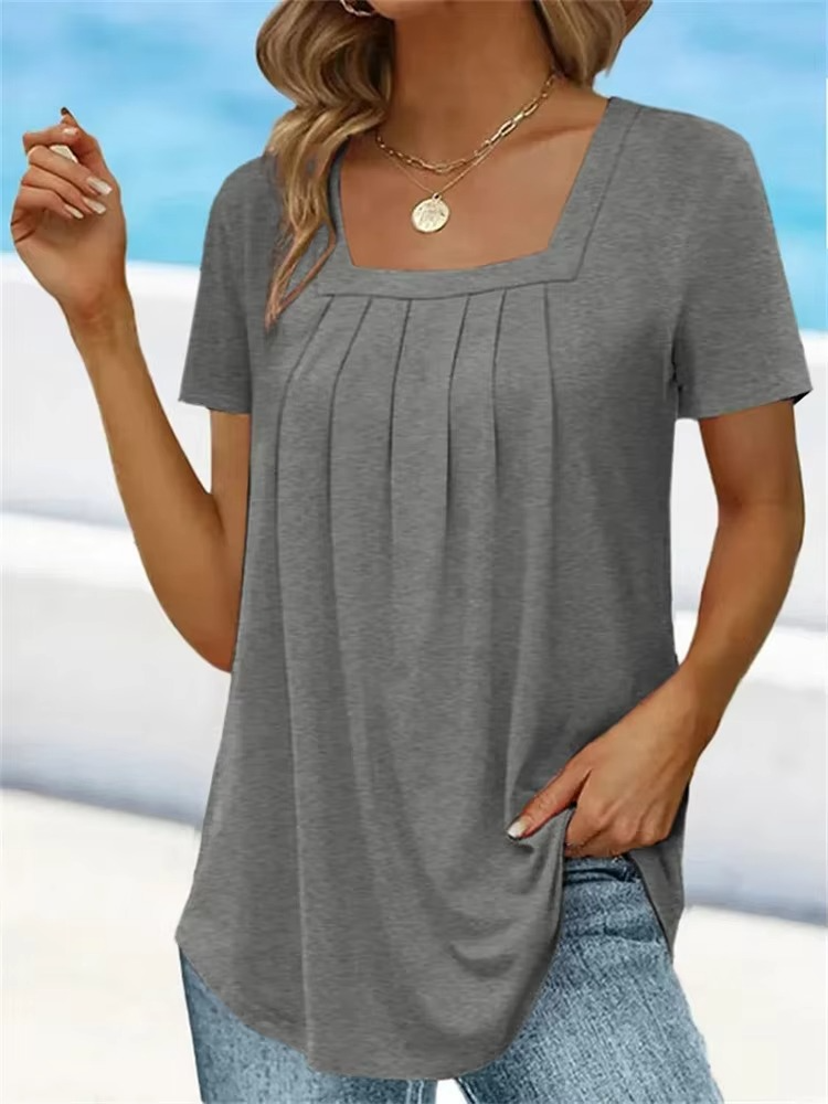 Eastwood and Bloom™ | Elvira – Pleated Viscose Top with Square Neckline