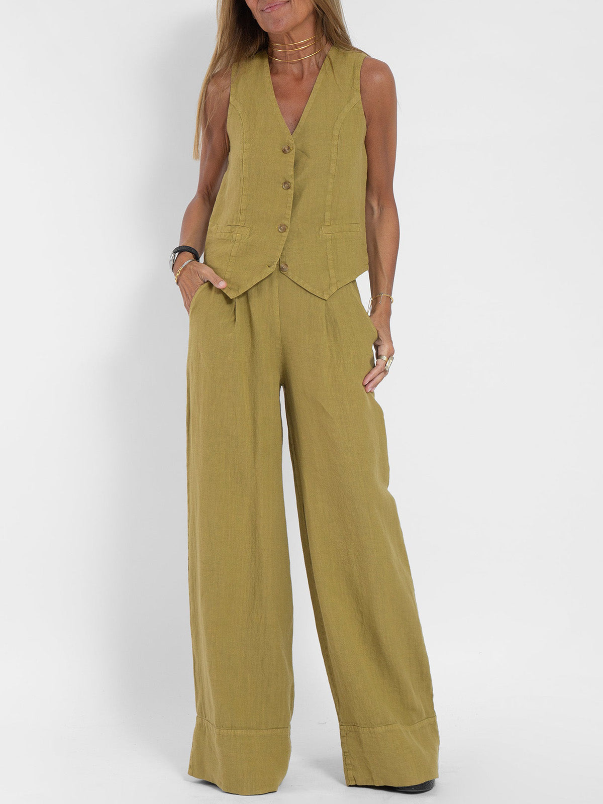 Eastwood and Bloom™ | Buttoned Vest and Wide Pants