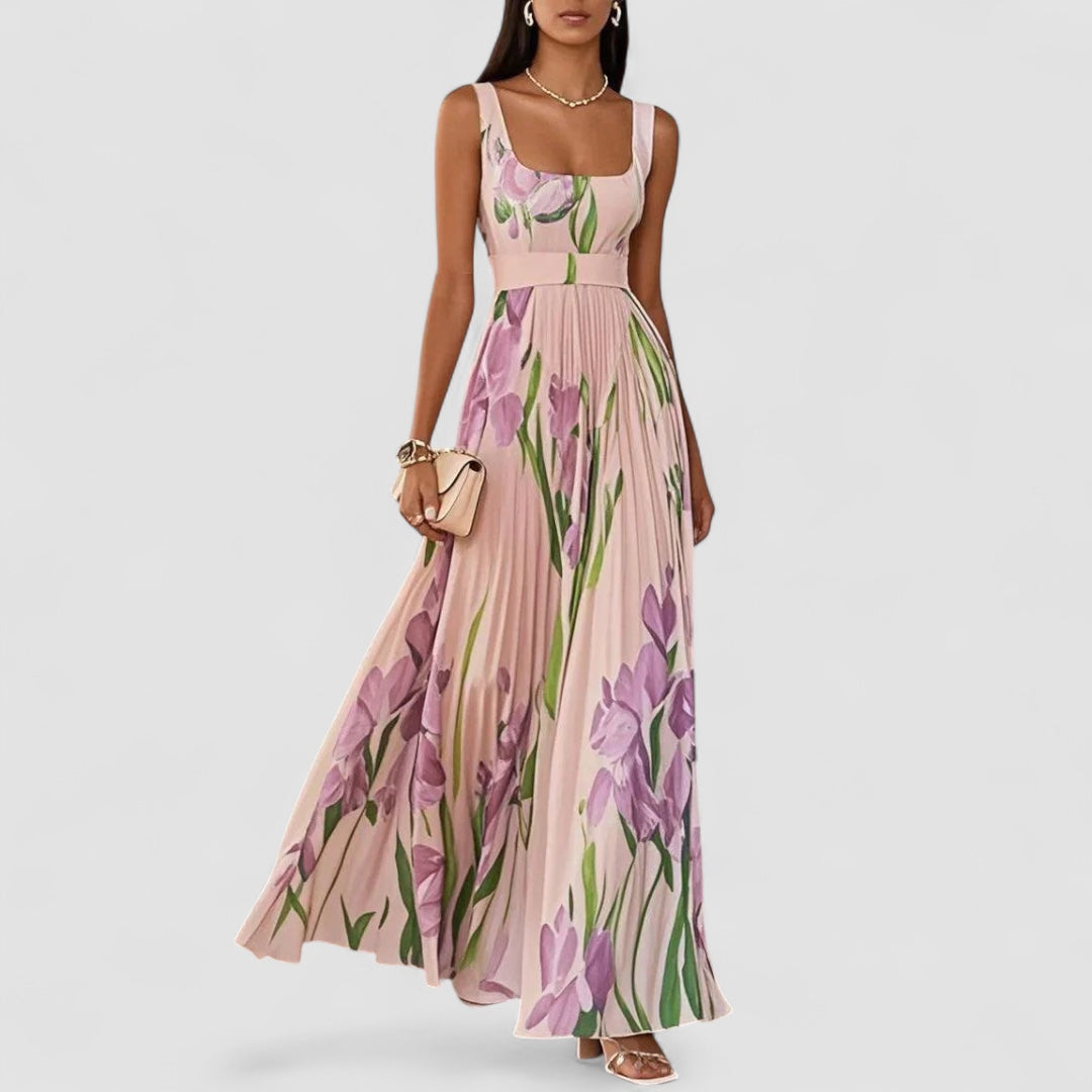 Eastwood and Bloom™ | Elegant Long Pleated Floral Dress for Women