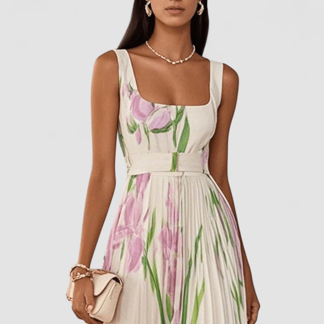 Eastwood and Bloom™ | Elegant Long Pleated Floral Dress for Women
