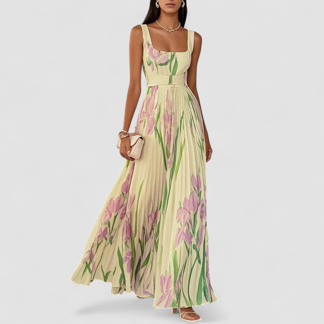 Eastwood and Bloom™ | Elegant Long Pleated Floral Dress for Women