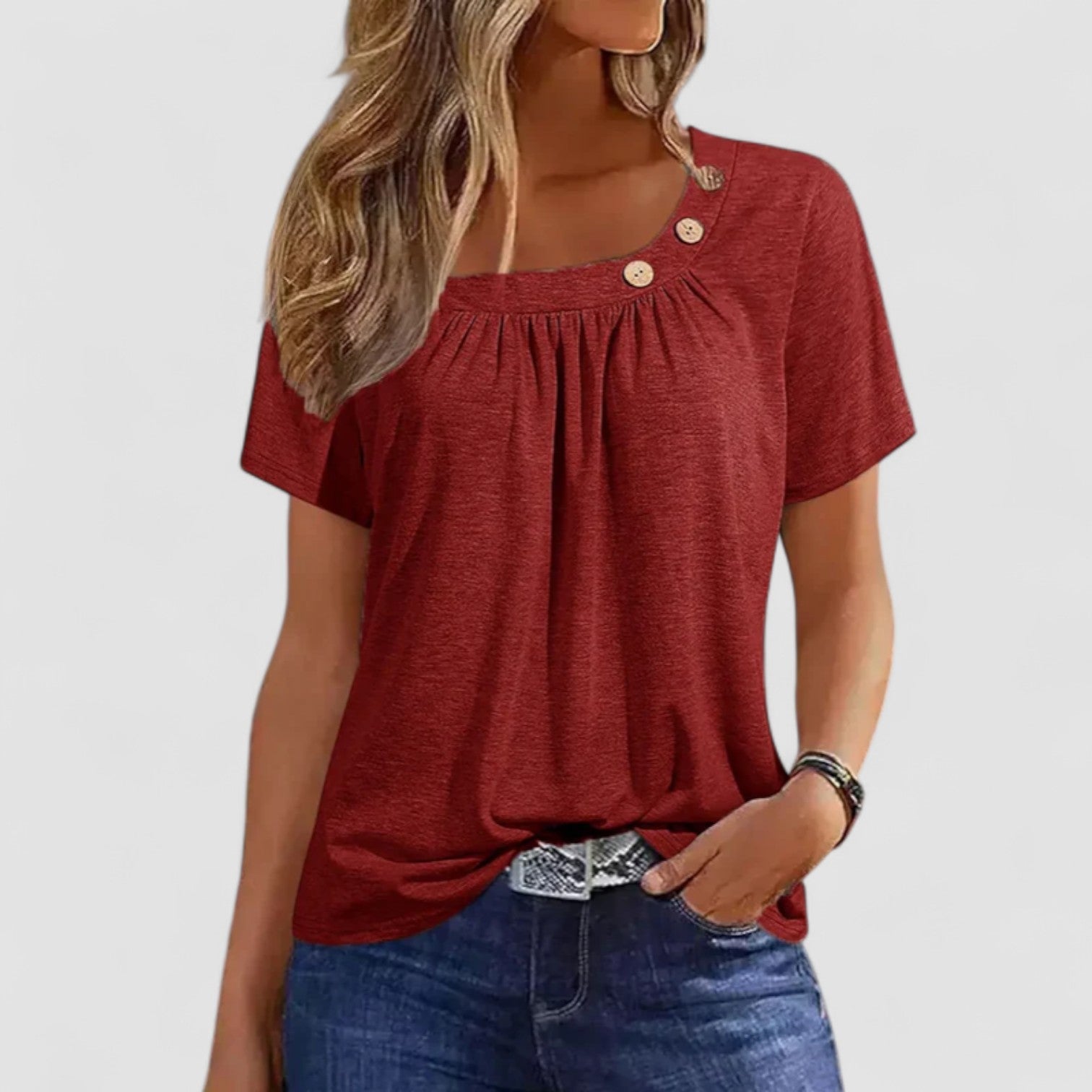 Eastwood and Bloom™ | Elin – Short-sleeved top in soft linen blend