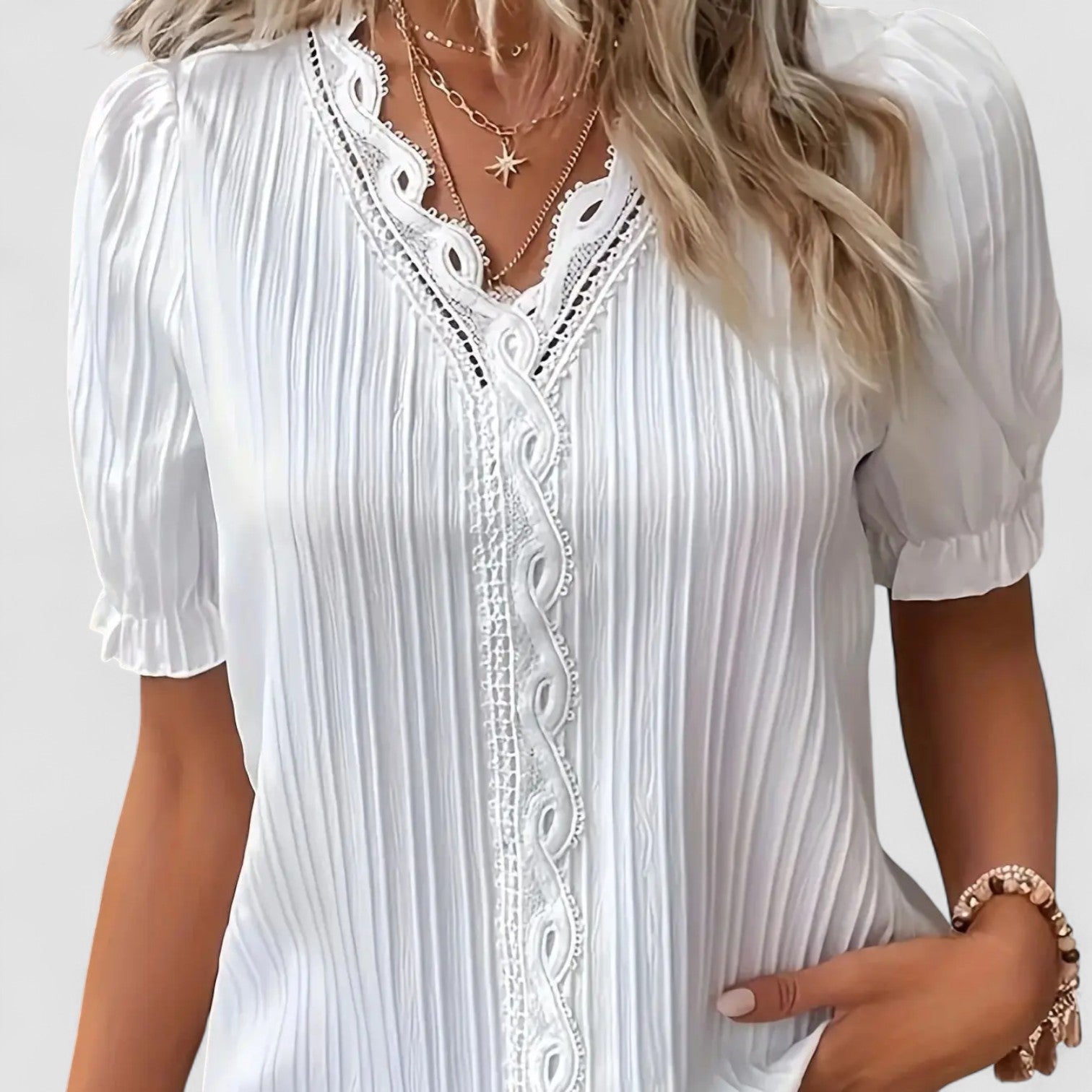 Eastwood and Bloom™ | Elvira – Blouse with Lace and Pleat Details