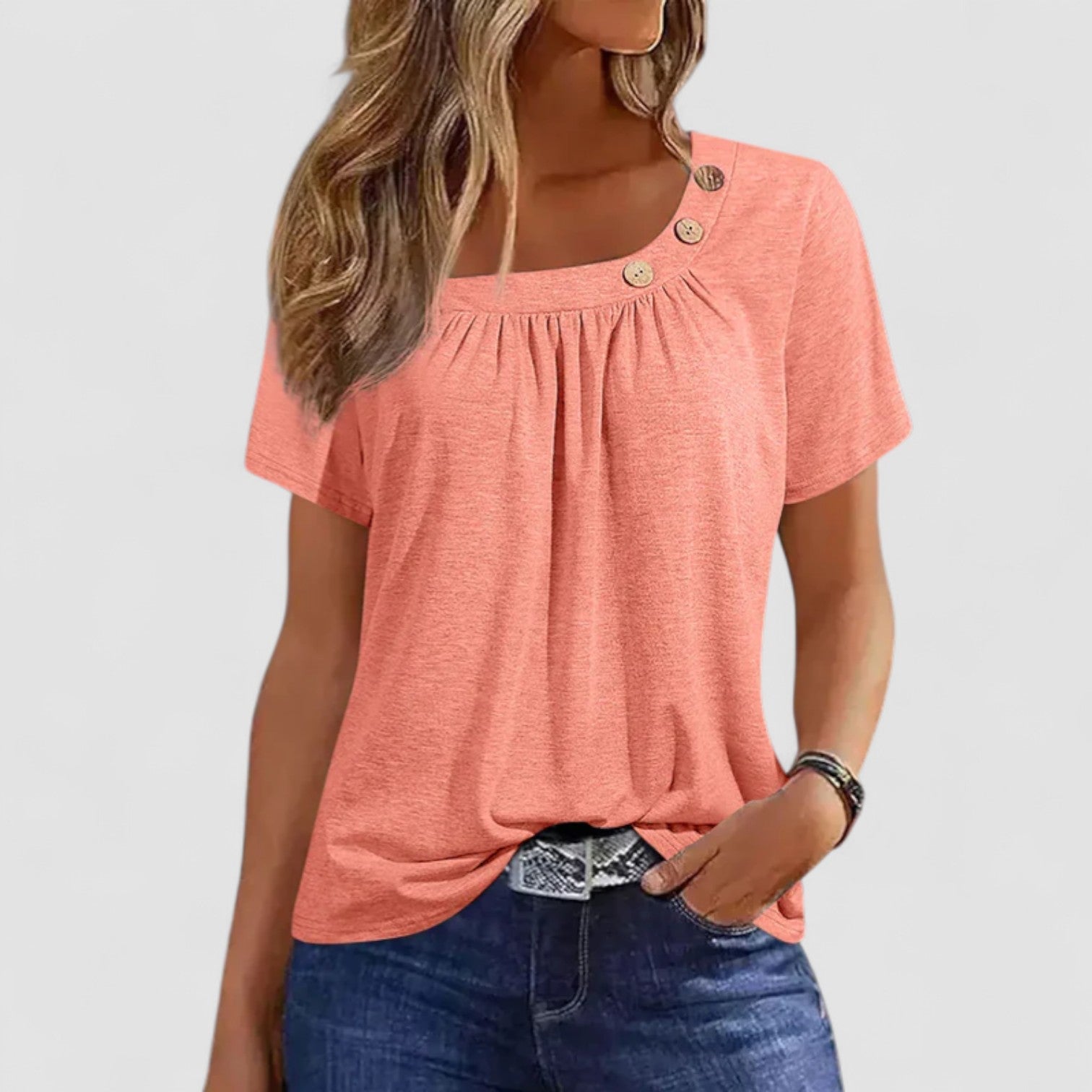 Eastwood and Bloom™ | Elin – Short-sleeved top in soft linen blend