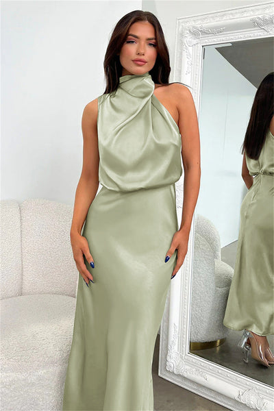 Eastwood and Bloom™ | Long Satin Dress with Halter NeckNoora™ | Long Satin Dress with Halter Neck