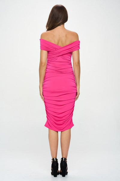 Eastwood and Bloom™ | Satin Dress with Off-Shoulder Design