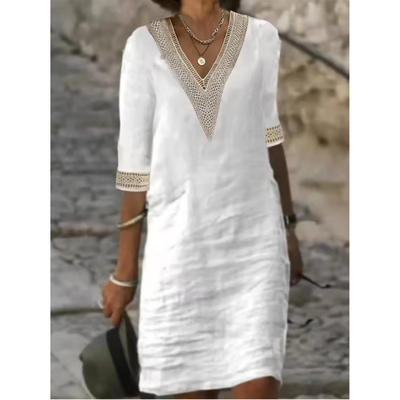 Eastwood and Bloom™ | Celestine – White Linen Blend Dress