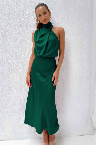 Eastwood and Bloom™ | Long Satin Dress with Halter NeckNoora™ | Long Satin Dress with Halter Neck