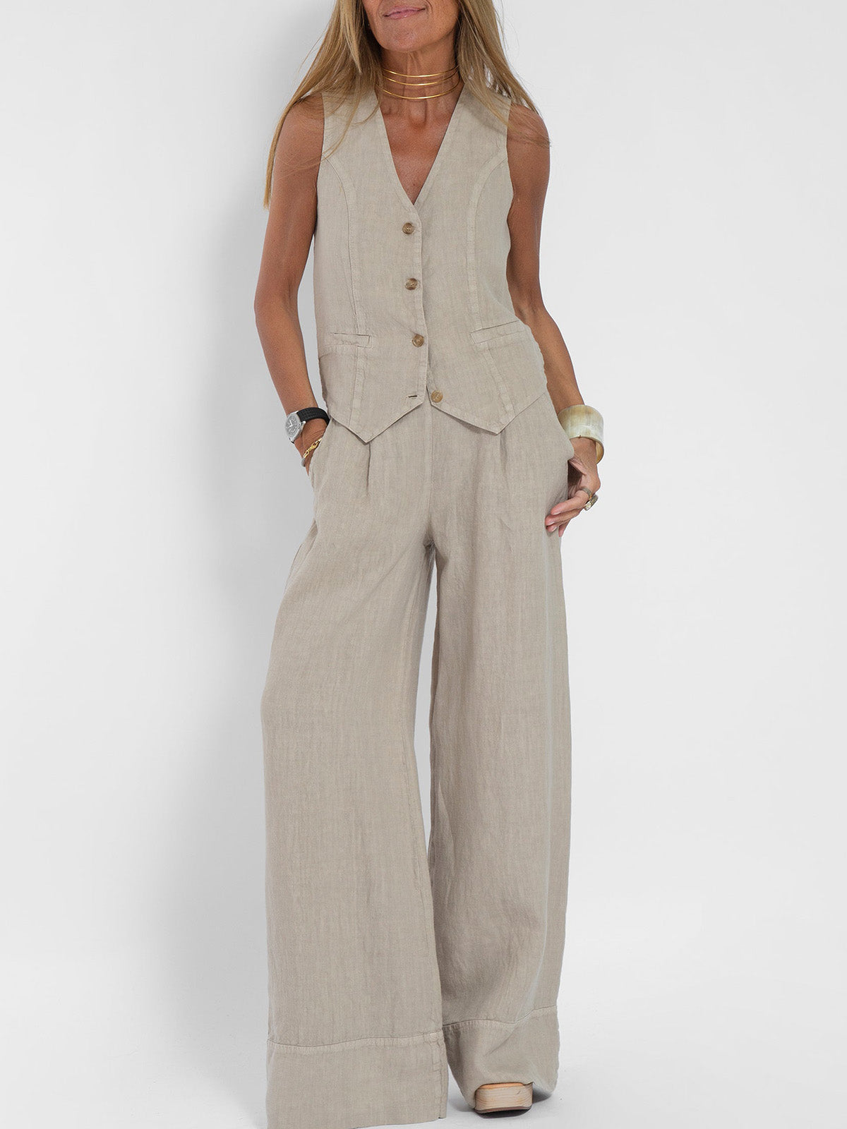 Eastwood and Bloom™ | Buttoned Vest and Wide Pants