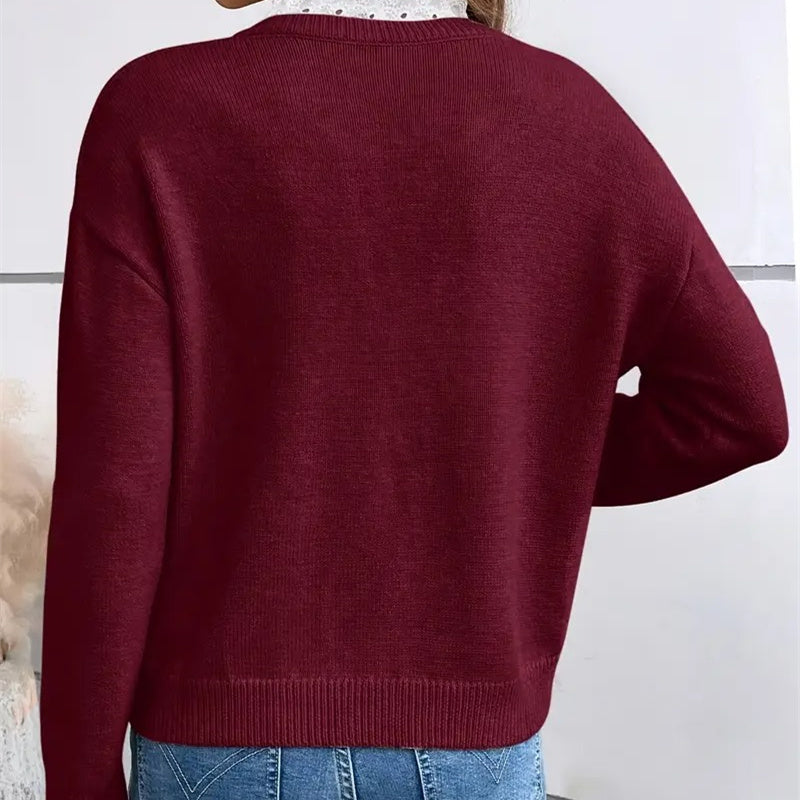 Eastwood and Bloom™ | Rowena – Soft Knit with Lace-Trimmed V-Neck