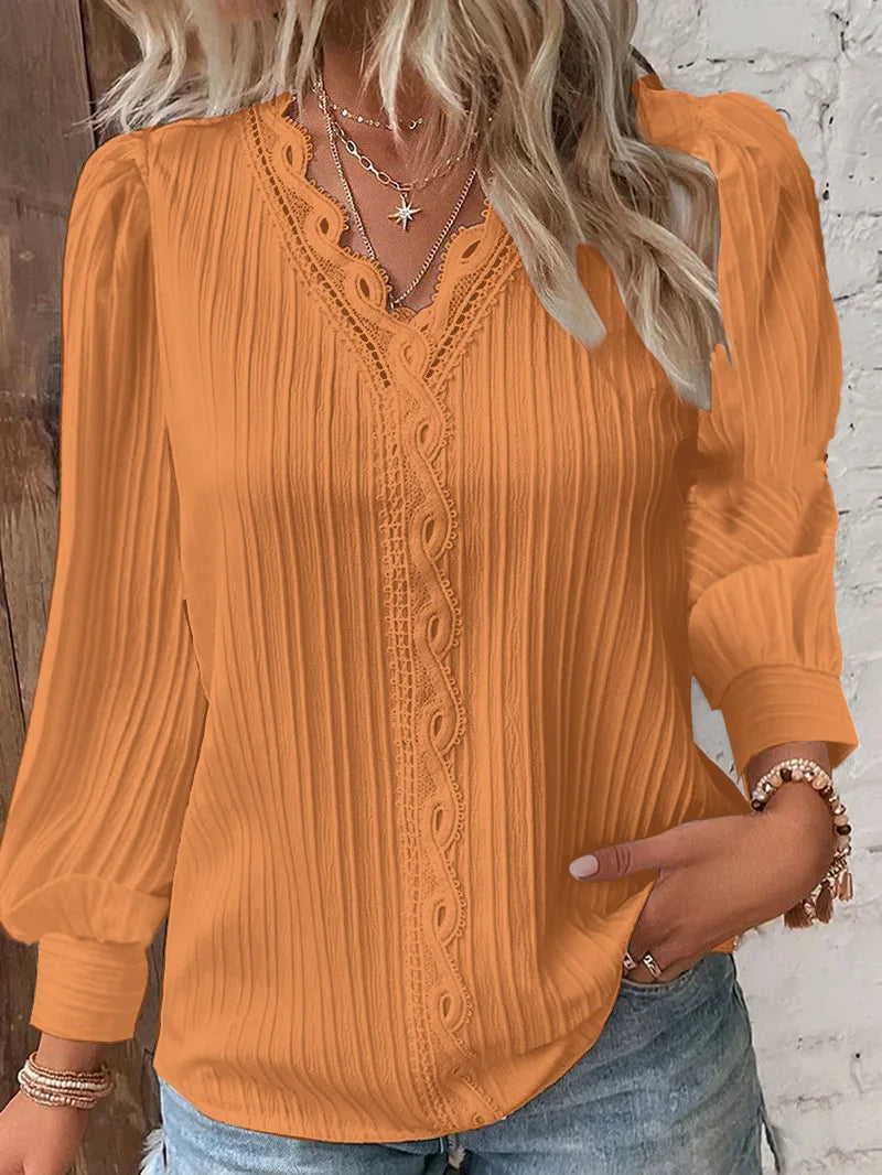 Eastwood and Bloom™ | Selvie – Blouse with Lace Trim and Pleats