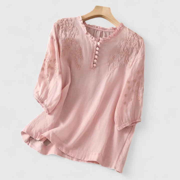 Eastwood and Bloom™ | Sorelia – Blouse in cotton voile with embroidered shoulders