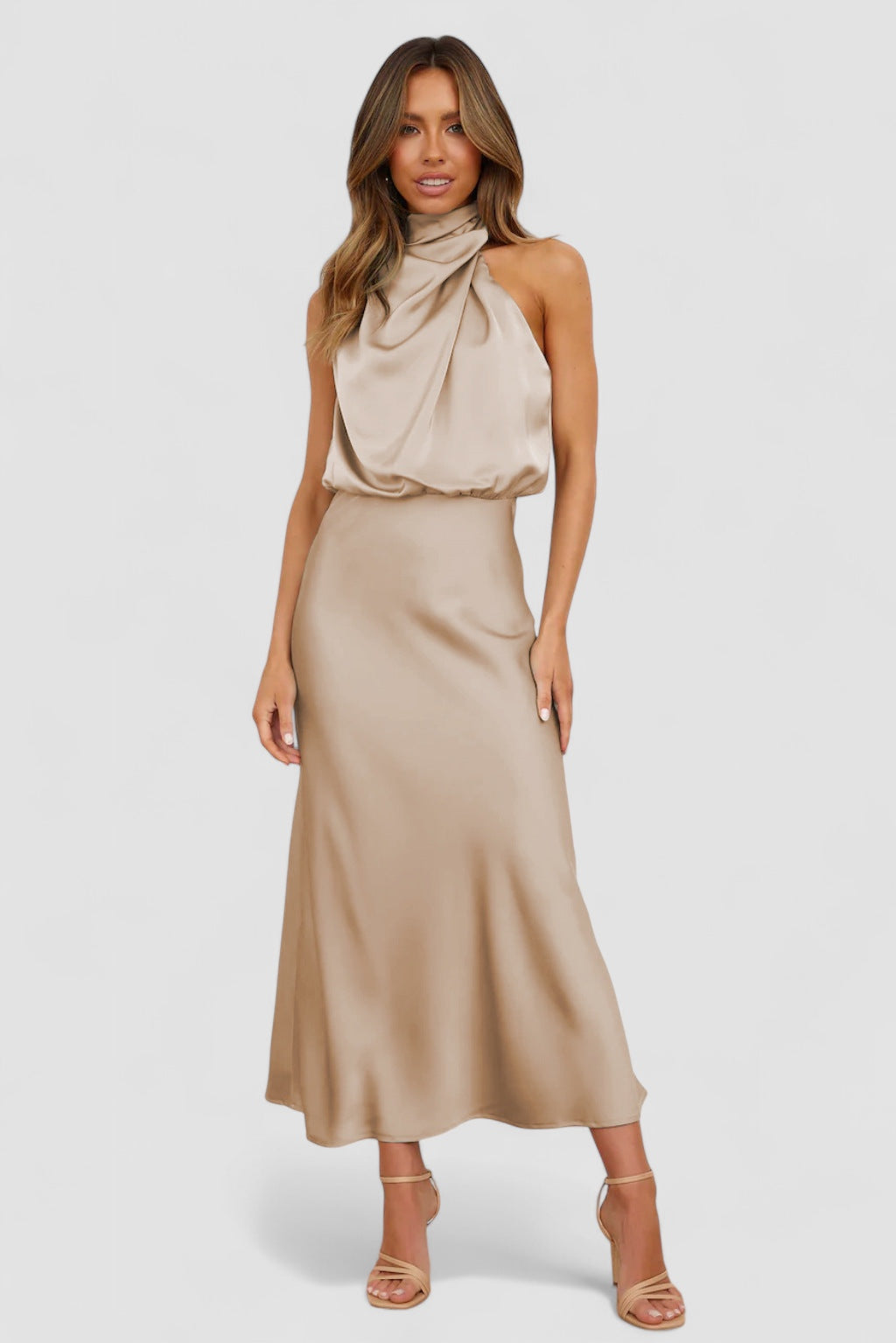 Eastwood and Bloom™ | Long Satin Dress with Halter NeckNoora™ | Long Satin Dress with Halter Neck