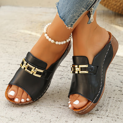 Eastwood and Bloom™ | Mireille – Gold-Link Slide Sandals