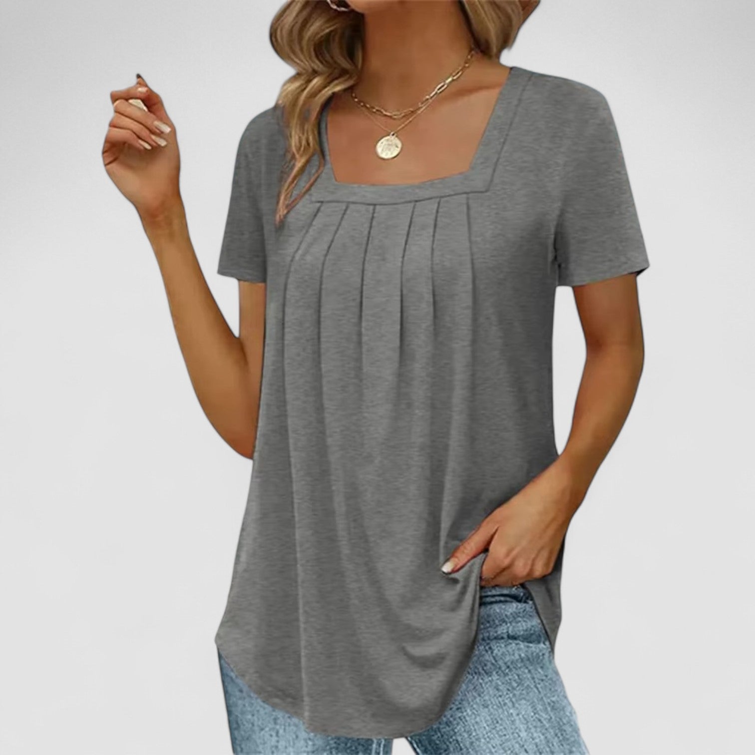 Eastwood and Bloom™ | Elvira – Pleated Viscose Top with Square Neckline