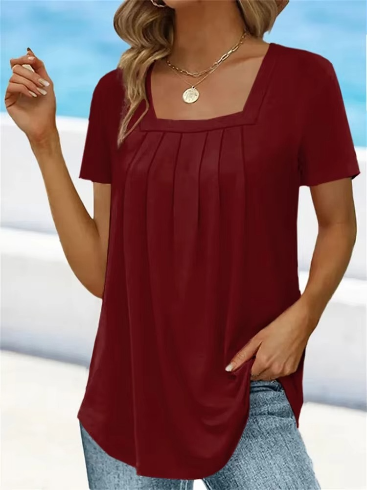 Eastwood and Bloom™ | Elvira – Pleated Viscose Top with Square Neckline
