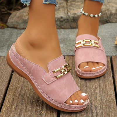 Eastwood and Bloom™ | Mireille – Gold-Link Slide Sandals