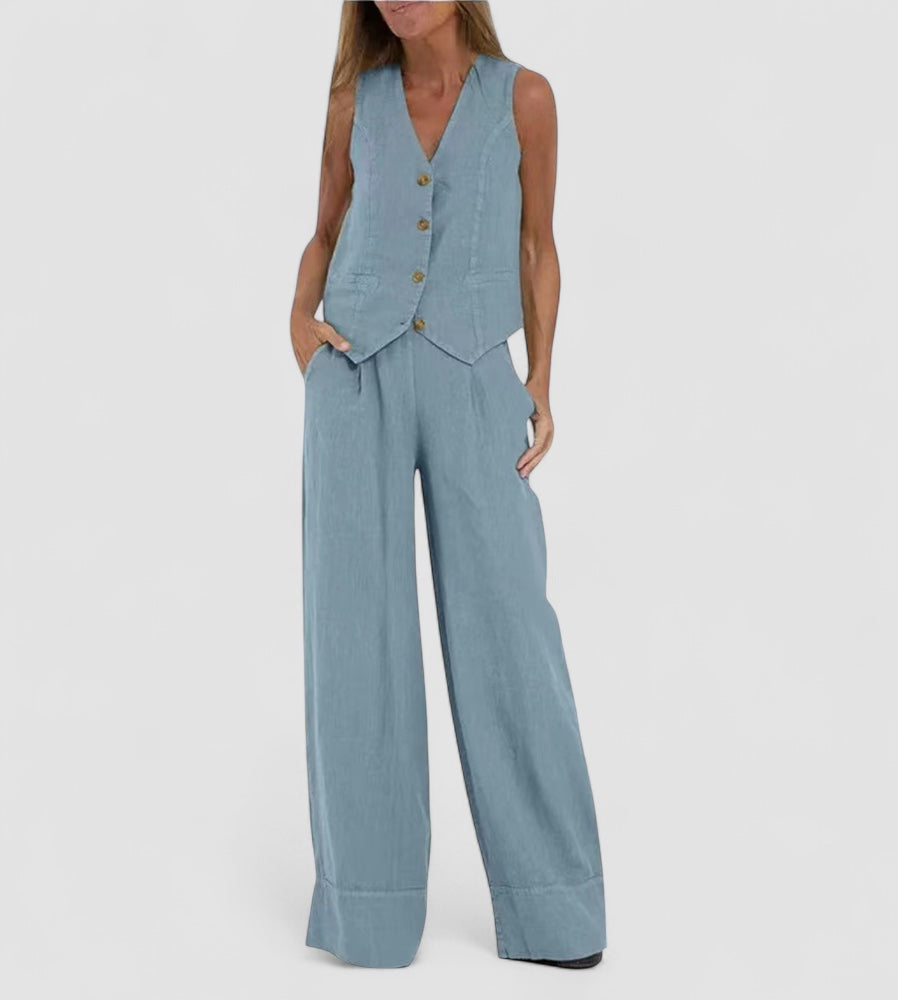 Eastwood and Bloom™ | Buttoned Vest and Wide Pants