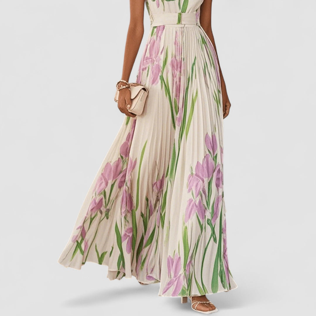 Eastwood and Bloom™ | Elegant Long Pleated Floral Dress for Women
