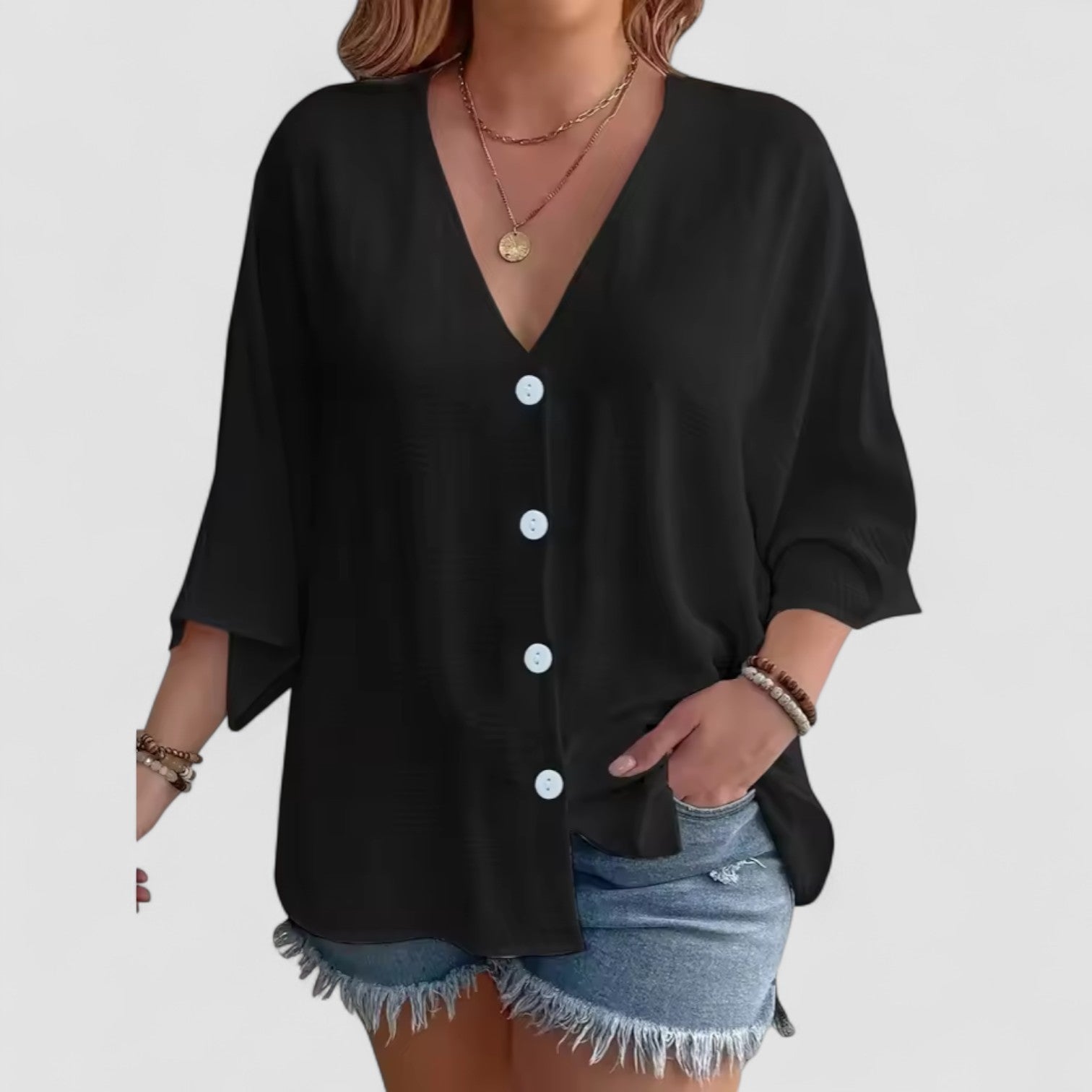 Eastwood and Bloom™ | Signe – Blouse with Button Closure and ¾ Sleeve
