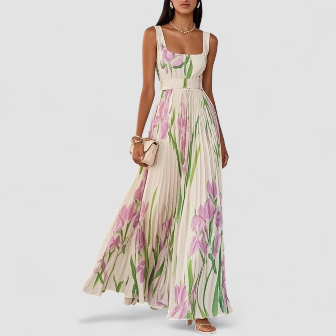 Eastwood and Bloom™ | Elegant Long Pleated Floral Dress for Women